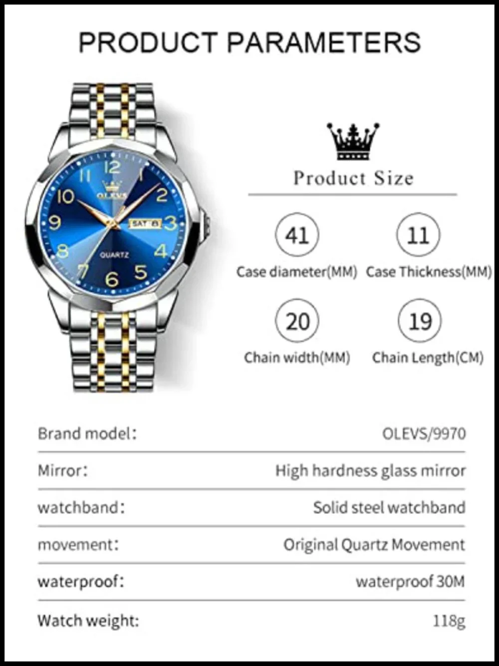 OLEVS Men's Luxury Dress Watch Analog Quartz Stainless Steel Waterproof
